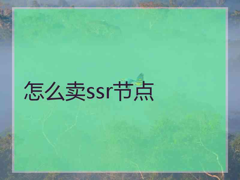 怎么卖ssr节点